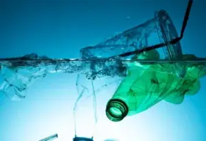 Botellas plásticas en el agua